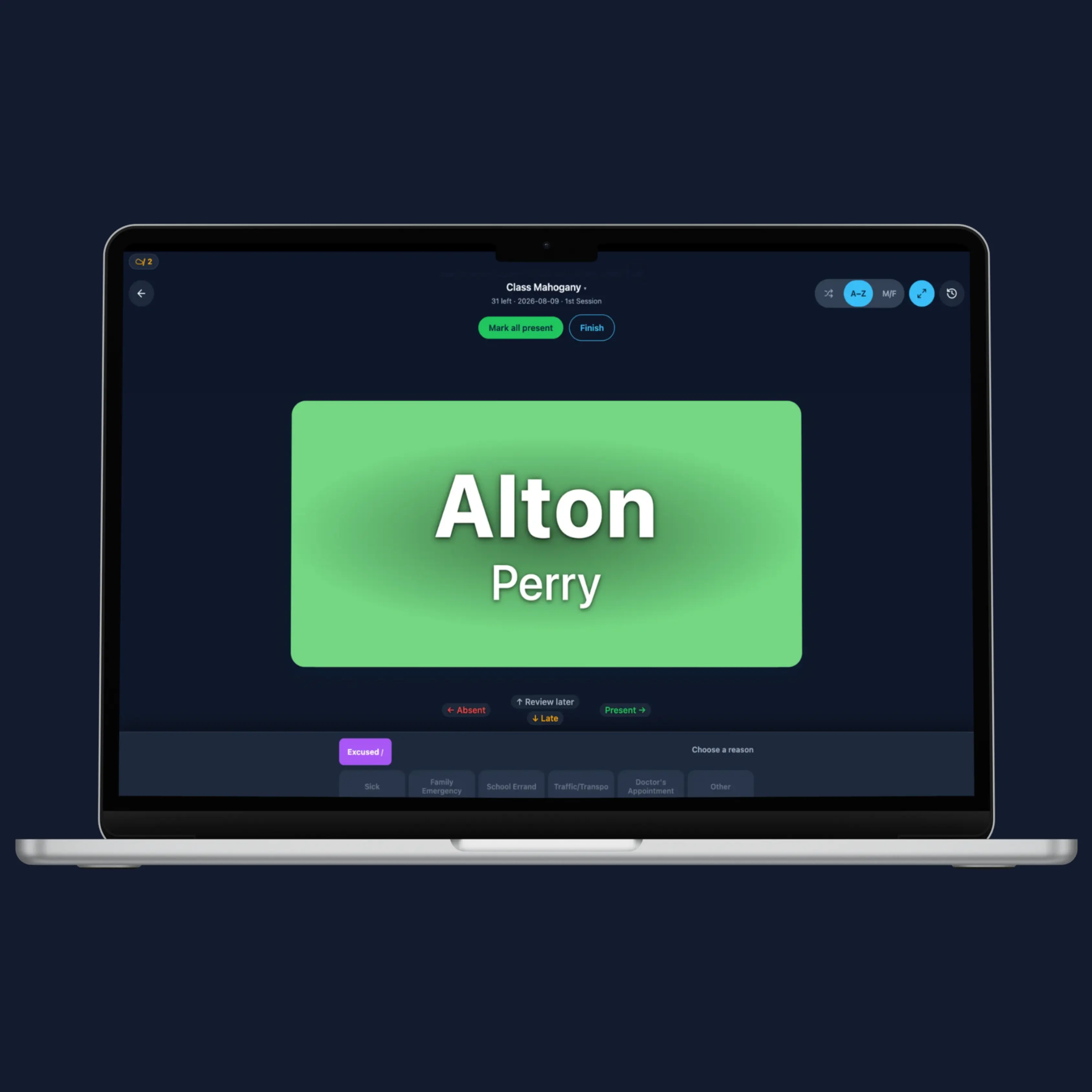 MarkIT running on a laptop, showing the same swipe attendance screen