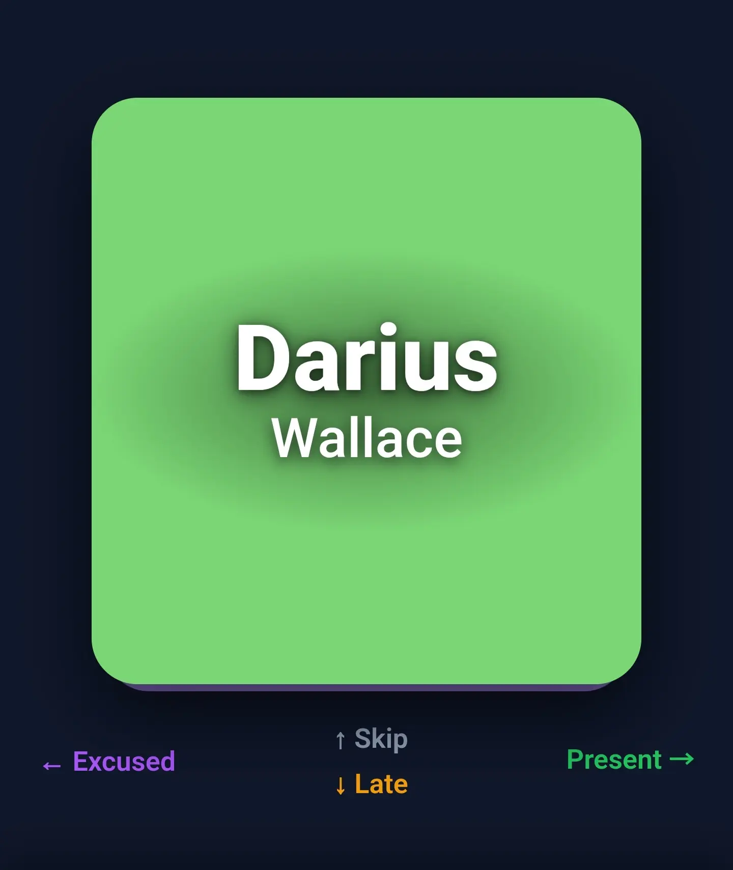 MarkIT swipe screen showing student card for marking attendance